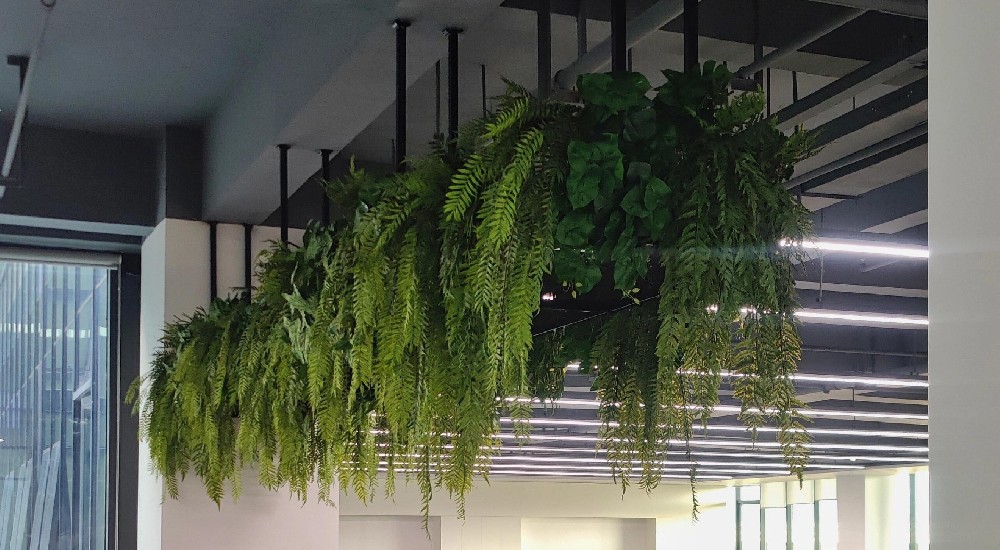 江浙沪店铺顶部仿真植物造景 室内上空吊顶绿植软装 顶部悬空景观定制施工