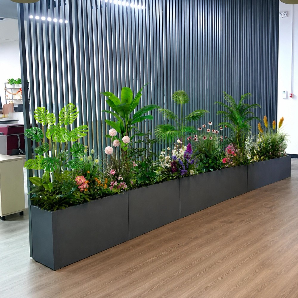 江浙沪店铺外摆仿真植物花箱 商铺户外免养护绿植花箱定制耐晒景观服务